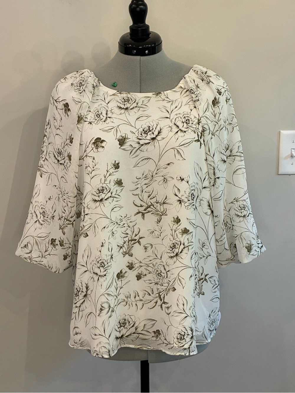 Premise White Blouse with Olive Floral Print 0350